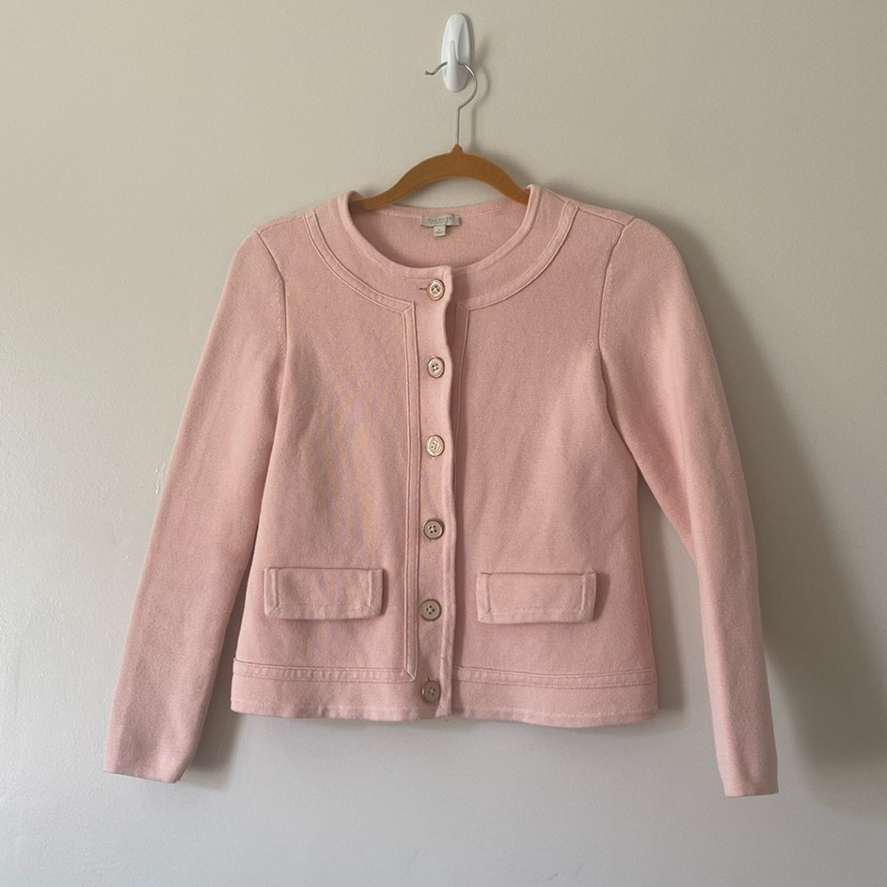 Talbots Knit Sweater Jacket Button Front blazer Cardigan Size Petite Pink EUC